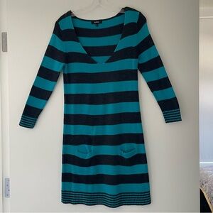 Express Striped Teal and Great Women's Sweater Dress